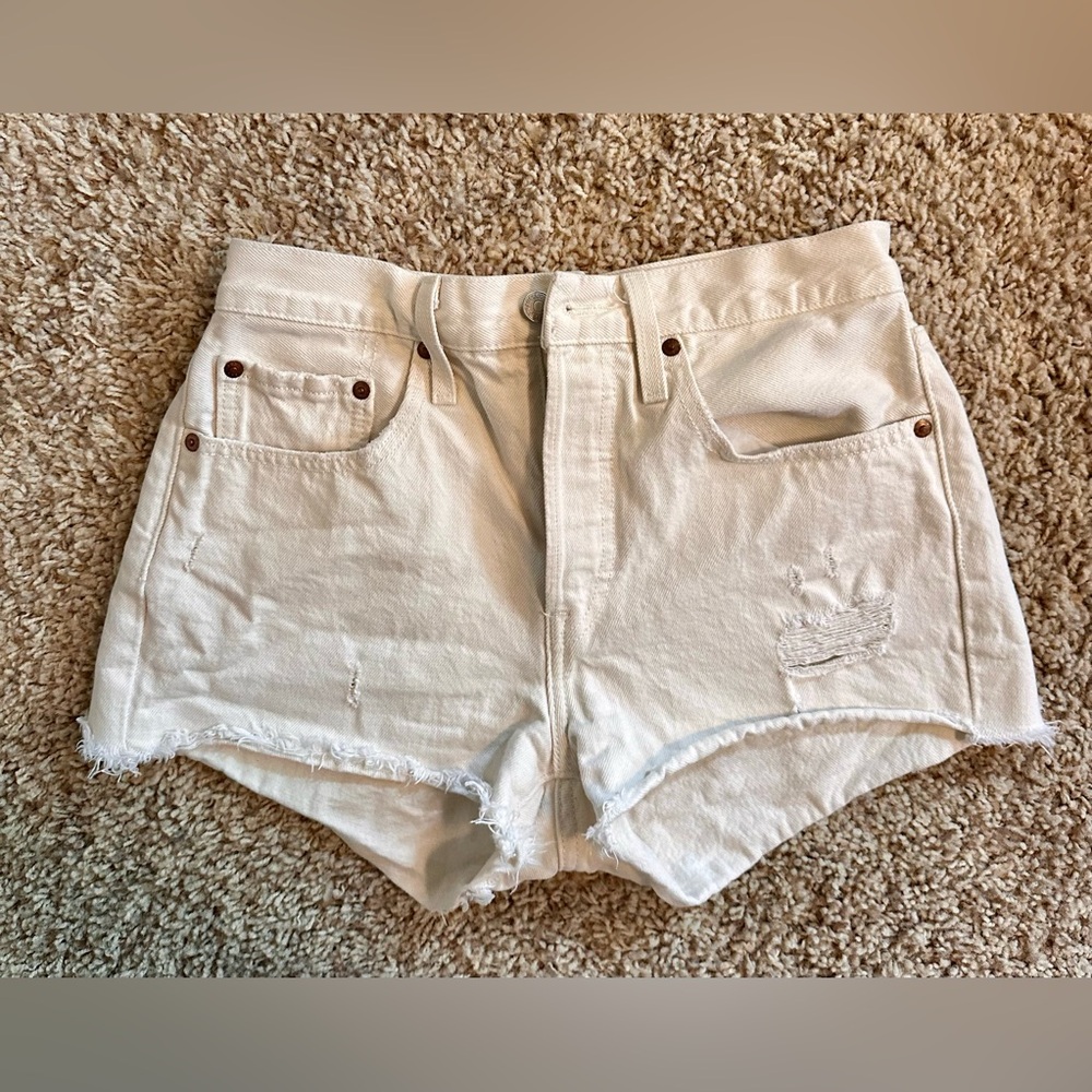 Levi's White Distressed Jean Shorts